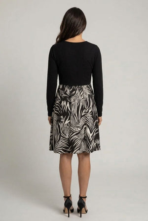 Black | Abstract Long Sleeve Short Skater Dress