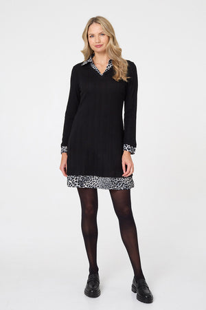 Black | Animal Print Layered Short Shirt Dress
