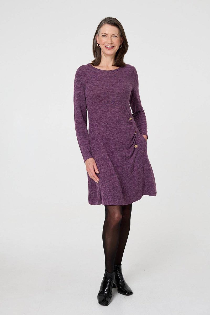 Ruched Button Detail Short Shift Dress