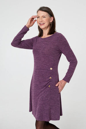 Purple | Ruched Button Detail Short Shift Dress
