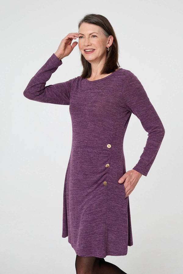 Purple | Ruched Button Detail Short Shift Dress
