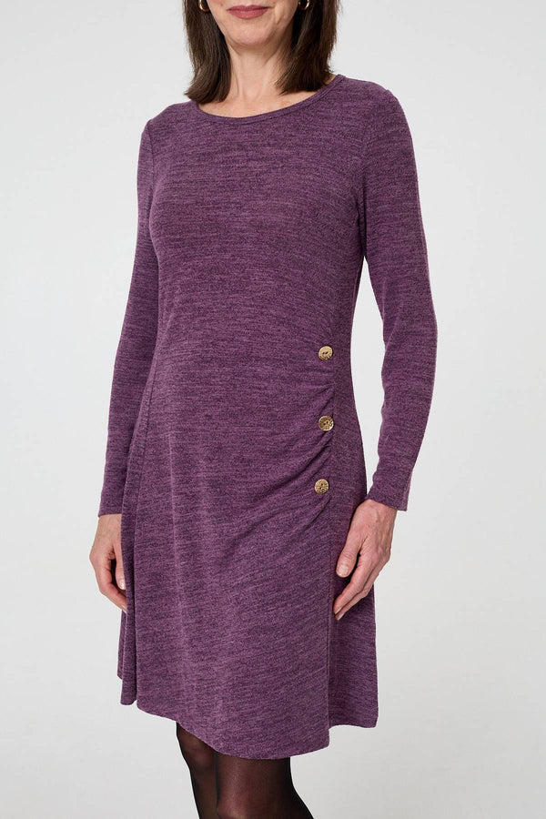 Purple | Ruched Button Detail Short Shift Dress
