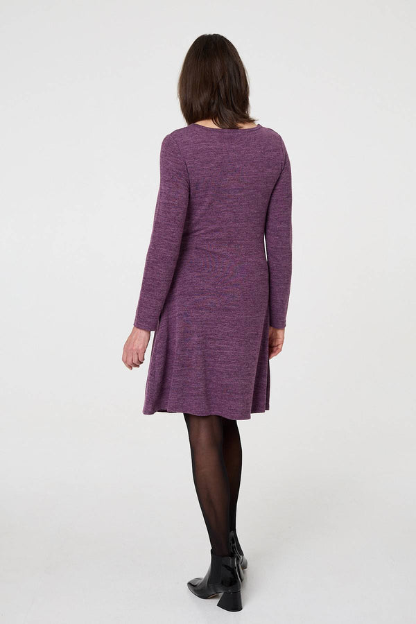 Purple | Ruched Button Detail Short Shift Dress
