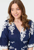 Navy | Ikat Print 1/2 Flared Sleeve Midi Dress