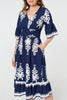 Navy | Ikat Print 1/2 Flared Sleeve Midi Dress