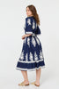 Navy | Ikat Print 1/2 Flared Sleeve Midi Dress