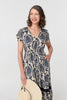 Navy | Printed Shirred Lace Midi Dress