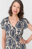 Navy | Printed Shirred Lace Midi Dress
