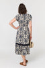 Navy | Printed Shirred Lace Midi Dress
