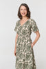 Green | Printed Smocked Short Sleeve Midi Dress
