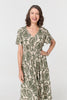 Green | Printed Smocked Short Sleeve Midi Dress

