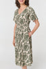 Green | Printed Smocked Short Sleeve Midi Dress

