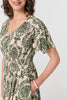 Green | Printed Smocked Short Sleeve Midi Dress
