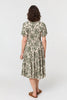 Green | Printed Smocked Short Sleeve Midi Dress
