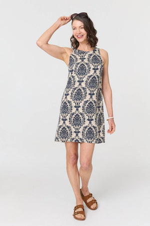Navy | Baroque Print Sleeveless Mini Dress
