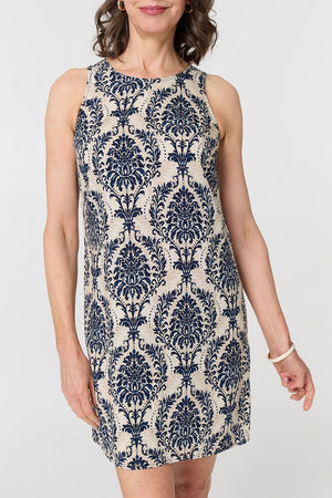 Navy | Baroque Print Sleeveless Mini Dress
