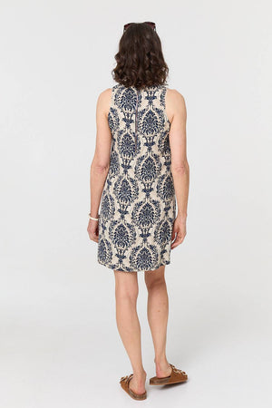 Navy | Baroque Print Sleeveless Mini Dress
