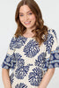 Navy | Floral Flared Sleeve Ruched Midi Dress