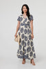 Navy | Printed Short Sleeve Shirred Maxi Dress