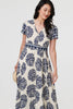 Navy | Printed Short Sleeve Shirred Maxi Dress