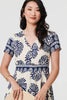 Navy | Printed Short Sleeve Shirred Maxi Dress