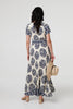 Navy | Printed Short Sleeve Shirred Maxi Dress