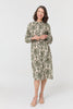 Green | Baroque Print Tie Waist Midi Shirt Dress
