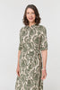 Green | Baroque Print Tie Waist Midi Shirt Dress
