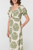 Khaki | Printed Tie Front A-Line Midi Dress
