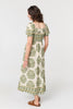 Khaki | Printed Tie Front A-Line Midi Dress
