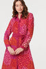 Pink | Printed Long Sleeve Collared Midi Dress
