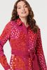 Pink | Printed Long Sleeve Collared Midi Dress
