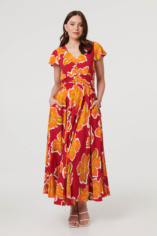 Pink | Floral Cap Sleeve Relaxed Maxi Dress