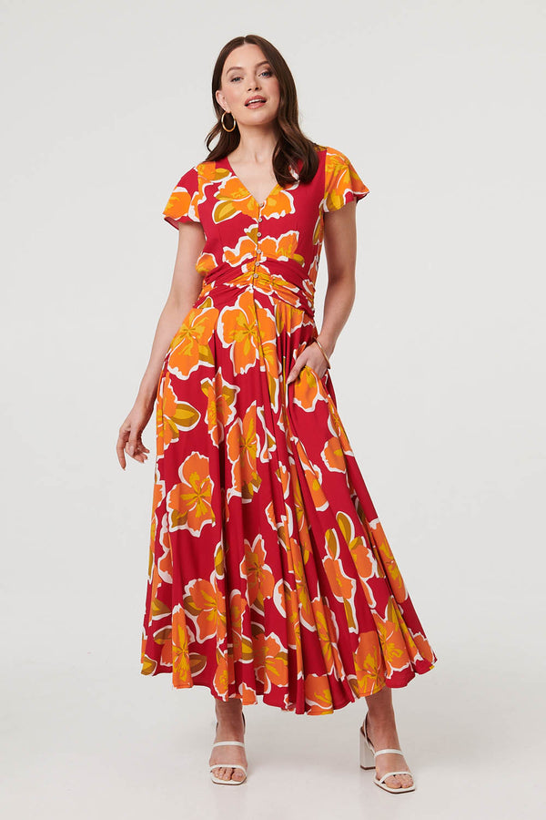 Pink | Floral Cap Sleeve Relaxed Maxi Dress