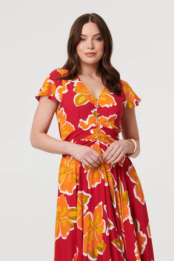 Pink | Floral Cap Sleeve Relaxed Maxi Dress
