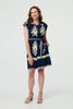 Navy | Ikat Print Cap Sleeve Short Shirt Dress
