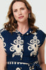 Navy | Ikat Print Cap Sleeve Short Shirt Dress
