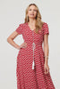 Red | Printed Smocked Tie Waist Maxi Dress
