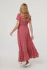 Red | Printed Smocked Tie Waist Maxi Dress

