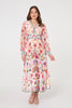 Pink | Border Print Empire Kimono Maxi Dress
