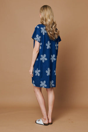 Blue | Floral Embroidered Short Shift Dress