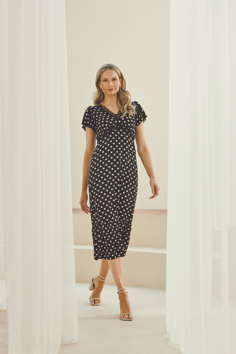 chinese dress ladies Short Sleeve Ruffled V-Neck A-Line Midi Dress for Wedding Guests main image 0