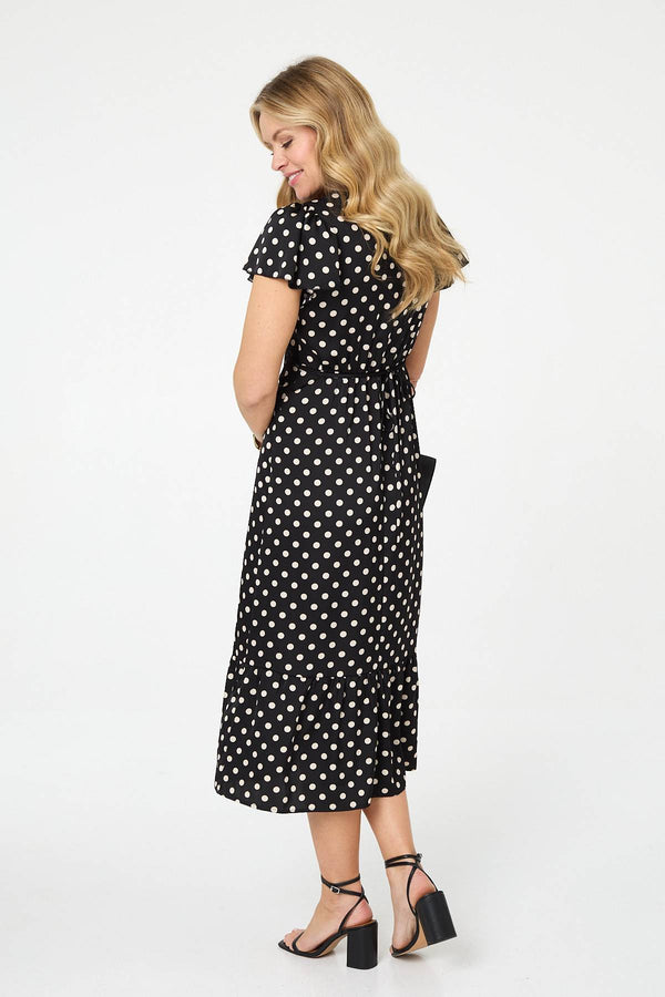 Black | Polka Dot Lace Trim Empire Midi Dress