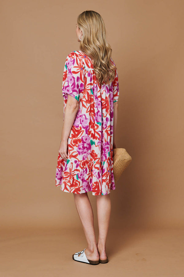 Pink | Printed Tassel Knee Length Smock Dress