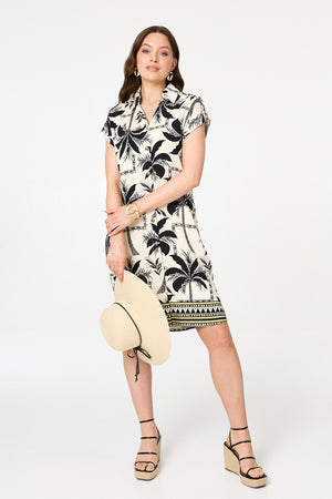 Black | Tropical Cap Sleeve Knee Length Dress