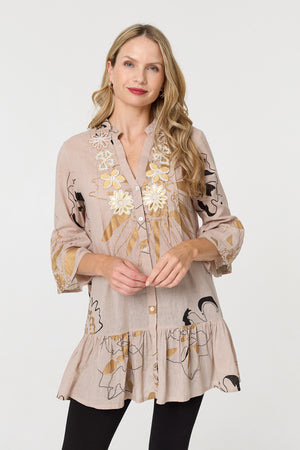 Pink | Floral Lace 3/4 Sleeve Frill Short Dress