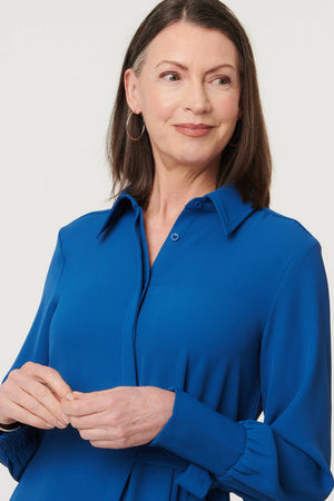 Blue | Tie Waist Long Sleeve Midi Shirt Dress
