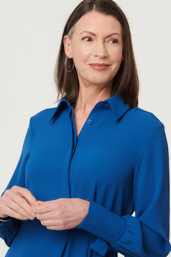Blue | Tie Waist Long Sleeve Midi Shirt Dress