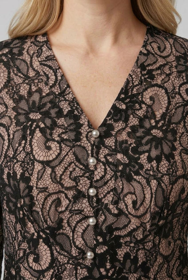 Beige | Floral Texture 3/4 Sleeve Midi Dress