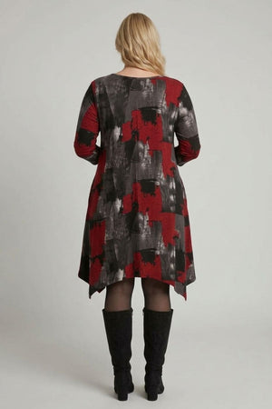 Red | Curve Abstract 3/4 Sleeve Midi Dress
